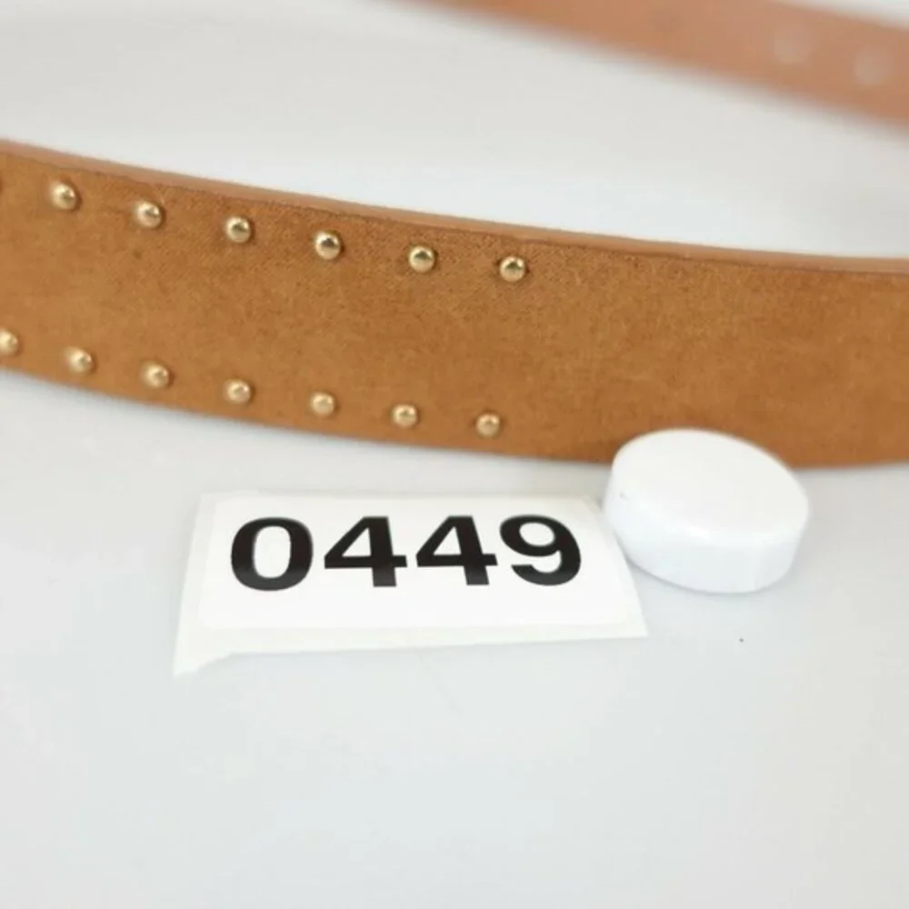 Y2K‎ Indie Sleaze Studded Belt 32 SMALL Tan Neutral Faux Suede MUDD Gold Buckle